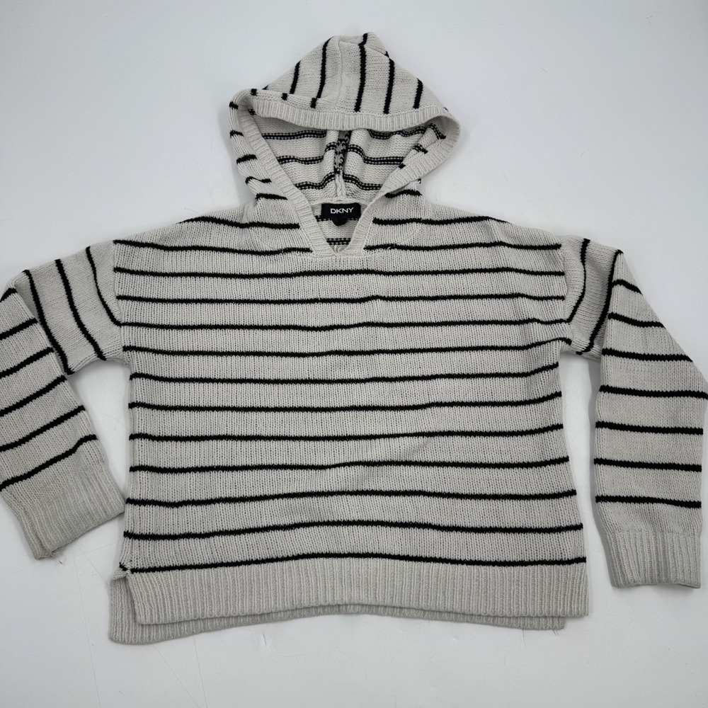 DKNY Women's Striped Knit Hoodie Sweater Pullover Size‎ Small